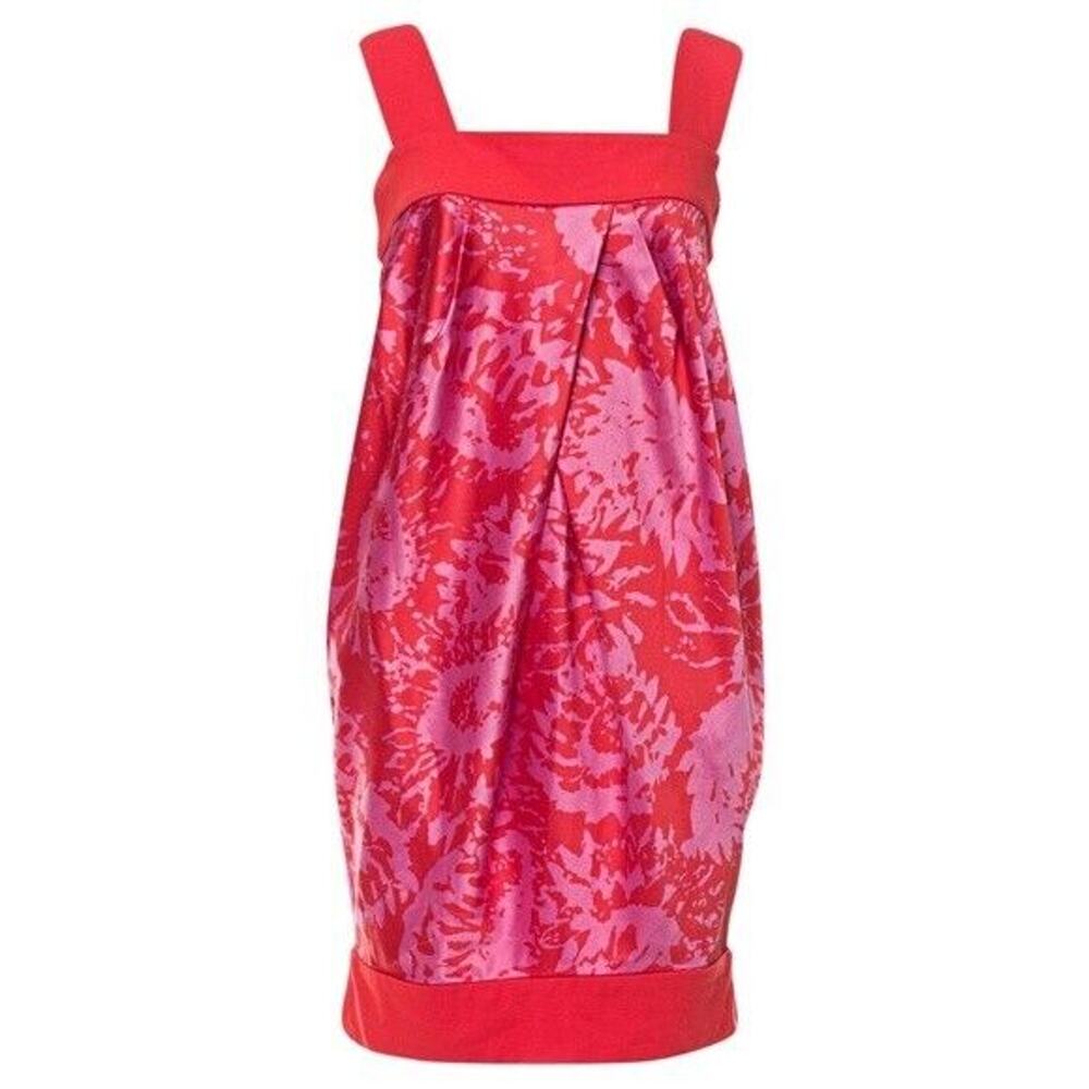 Diane von Furstenberg Silk Blend Pleated Mini Dress Y2K Red & Pink DVF Size 10 - Picture 2 of 13
